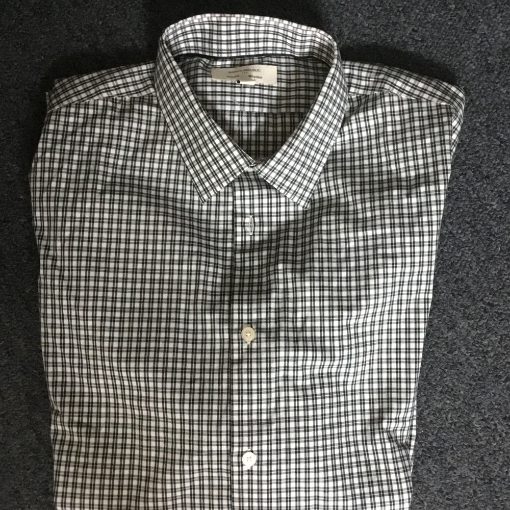 Banana Republic Green and White Check Dress Shirt